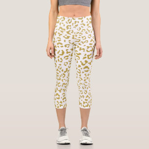 Gold Leopard, Gold Glitzer, Leopard Print Capri Leggings