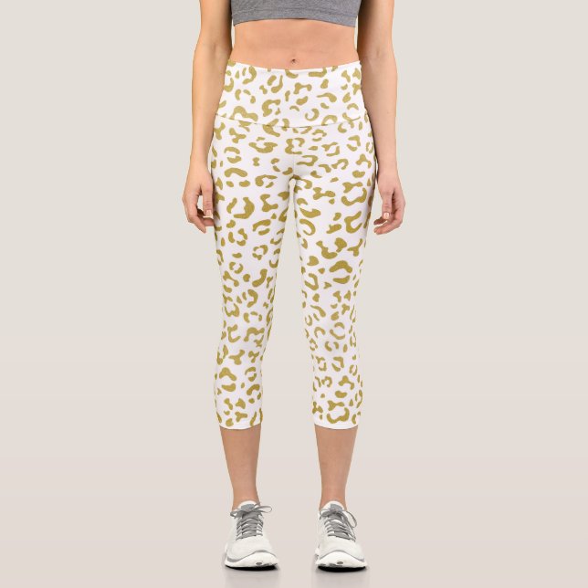 Gold Leopard, Gold Glitzer, Leopard Print Capri Leggings (Vorderseite)