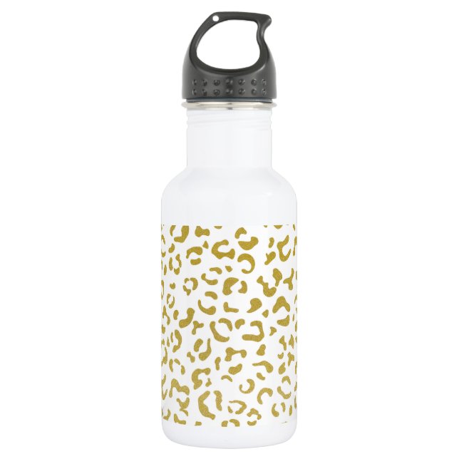 Gold Leopard, Gold Glitzer, Leopard Print Edelstahlflasche (Vorderseite)