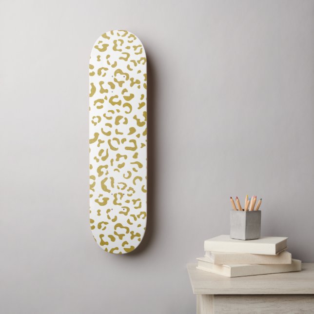 Gold Leopard, Gold Glitzer, Leopard Print Skateboard (Wandkunst)