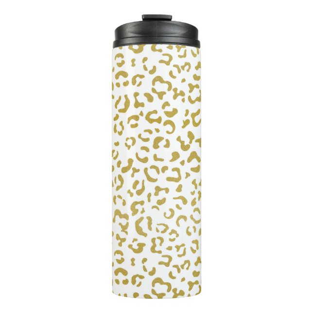 Gold Leopard, Gold Glitzer, Leopard Print Thermosbecher (Vorderseite)