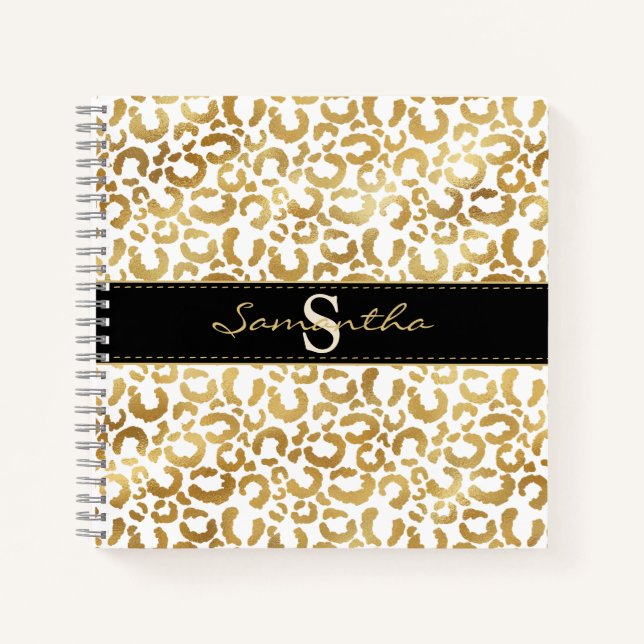 Gold Leopard Print Custom Spiral Notebook Notizbuch (Vorderseite)
