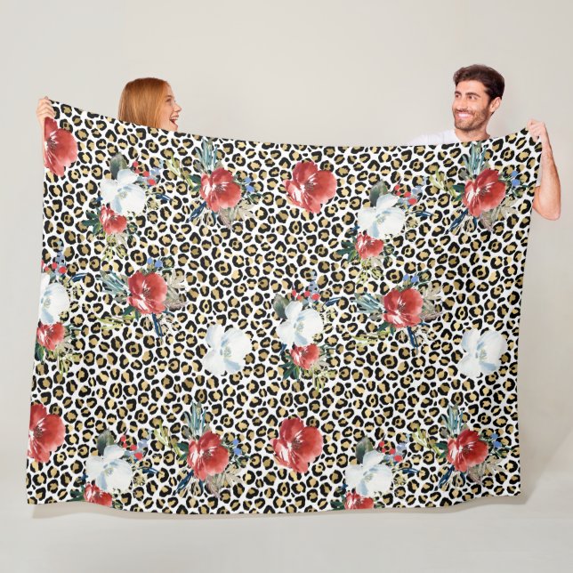 Gold Leopard Print Floral Fleecedecke (Beispiel)