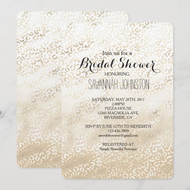 Gold Leopard Print Khaki Cream Beige Brautparty Einladung (Vorne/Hinten)