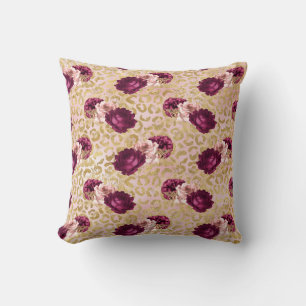 Gold Leopard Print Pink Roses Floral Kissen