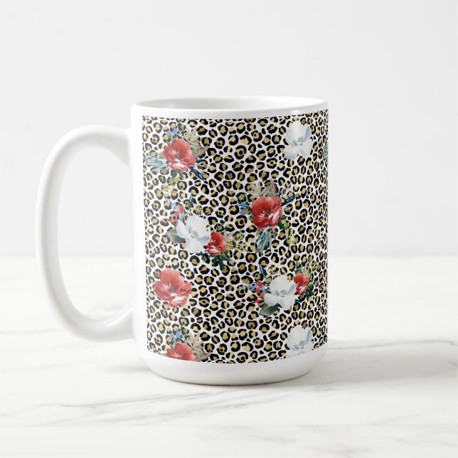 Gold Leopard Print Red White Floral Kaffeetasse (Links)