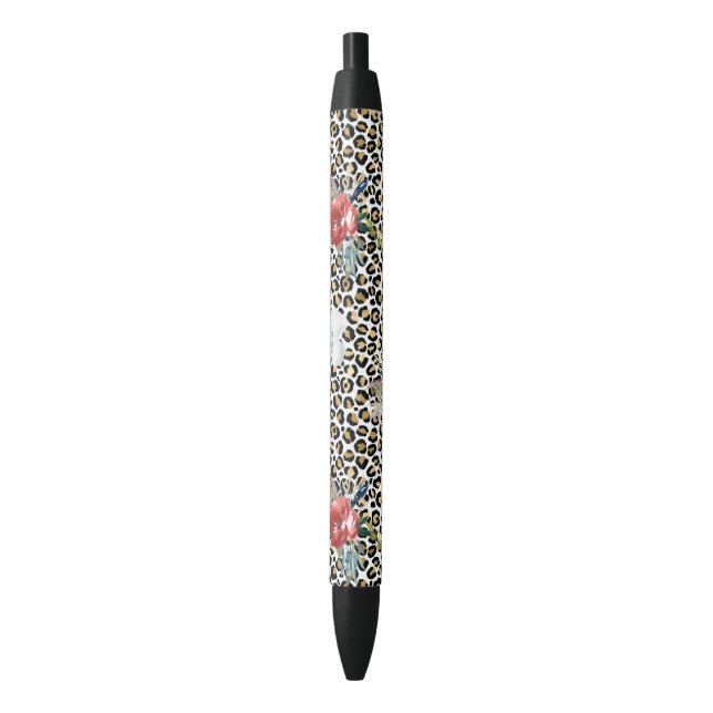 Gold Leopard Print Red White Floral Kugelschreiber (Vorderseite Vertikal)