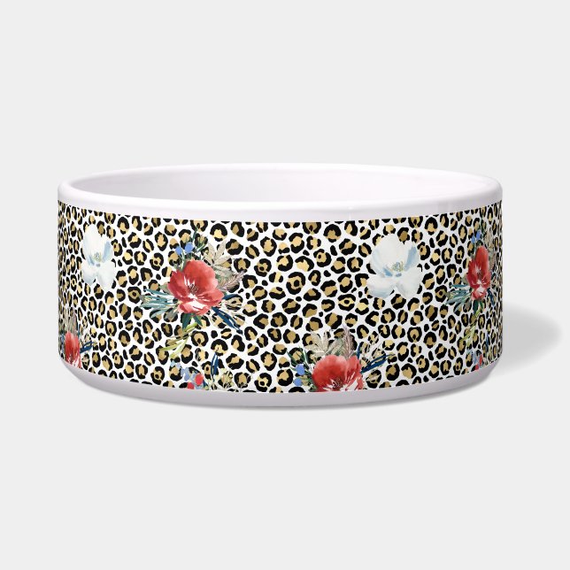 Gold Leopard Print Red White Floral Napf (Vorderseite)