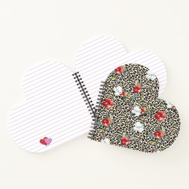 Gold Leopard Print Red White Floral Notizbuch (Innenseite)