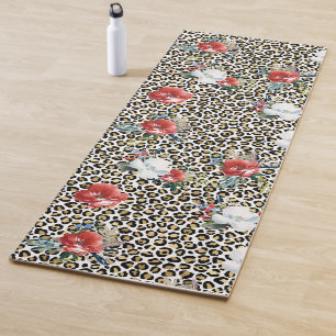 Gold Leopard Print Red White Floral Yogamatte