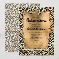 Gold Leopard Quinceañera Invitation de fête d'anni