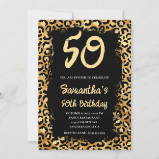 Gold Leopard Schwarz 50. Geburtstag bemalt Einladung