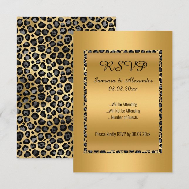 Gold Leopard Toute Occassion RSVP Invitation (Devant / Derrière)