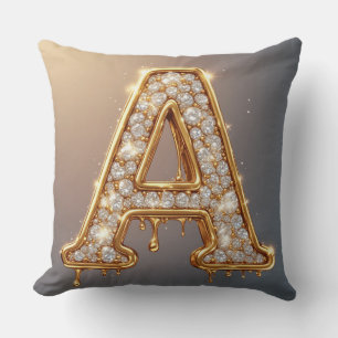 Gold Letter A Diamant D Drip Geschmolzenes Monogra Kissen