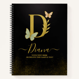 Gold Letter D Butterfly Notebook-Abdeckung Notizbuch