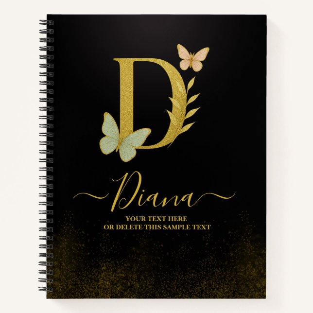 Gold Letter D Butterfly Notebook-Abdeckung Notizbuch (Vorderseite)