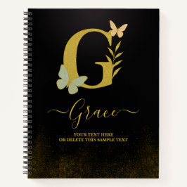Gold Letter G Butterfly Notebook-Abdeckung Notizbuch