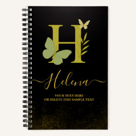 Gold Letter H Butterfly Spiral Notebook Notizbuch