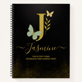 Gold Letter J Butterfly Notebook-Abdeckung Notizbuch