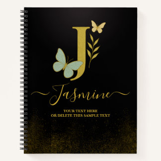 Gold Letter J Butterfly Notebook-Abdeckung Notizbuch