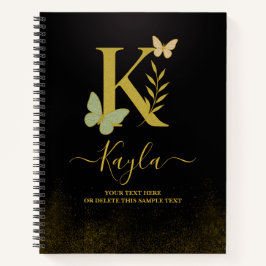 Gold Letter K Butterfly Notizbuch