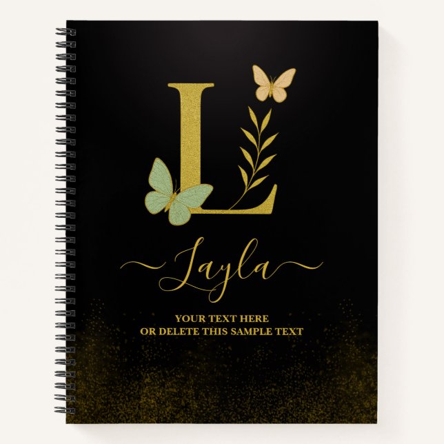 Gold Letter L Butterfly Notebook-Abdeckung Notizbuch (Vorderseite)