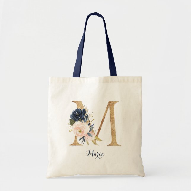 Gold Letter M und Blush Personalisiert Tragetasche (Vorne)