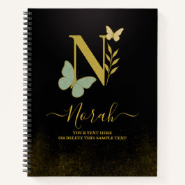 Gold Letter N Butterfly Notebook-Abdeckung Notizbuch