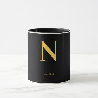 Gold Letter N Schwarze Tasse | Minimalistische Mon