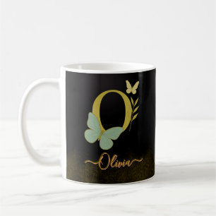 Gold Letter O Butterfly Tasse Design