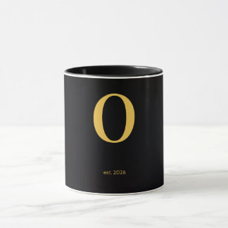 Gold Letter O Schwarze Tasse | Minimalistische Mon
