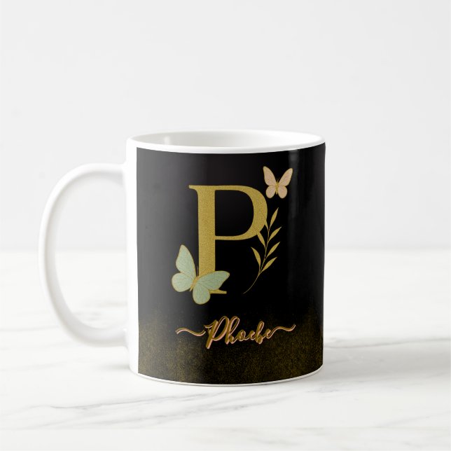 Gold Letter P Butterfly-Tasse Kaffeetasse (Links)