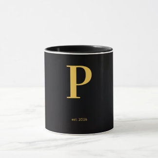 Gold Letter P Schwarze Tasse | Minimalistische Mon