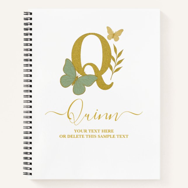Gold Letter Q Butterfly Notebook-Abdeckung Notizbuch (Vorderseite)