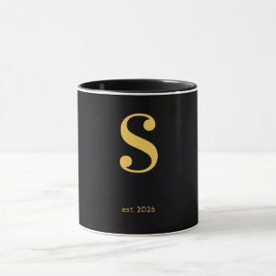 Gold Letter S Schwarze Tasse Minimalistische Mon