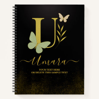 Gold Letter U Butterfly Notebook-Abdeckung Notizbuch
