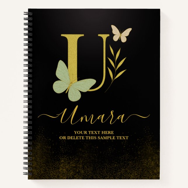 Gold Letter U Butterfly Notebook-Abdeckung Notizbuch (Vorderseite)