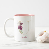 Gold Letter U, Monogram U, Rosa Blumengeschenk ihr