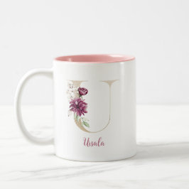 Gold Letter U, Monogram U, Rosa Blumengeschenk ihr Zweifarbige Tasse