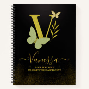 Gold Letter V Butterfly Notebook-Abdeckung Notizbuch