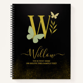 Gold Letter W Butterfly Notebook-Abdeckung Notizbuch