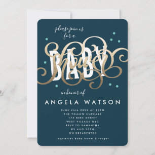 Gold Letting Marine Boy Baby shower Invitation