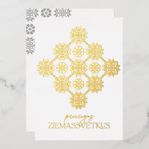 Gold Lettischer Priecigus Ziemassvetkus Weihnachte Folien Feiertagskarte