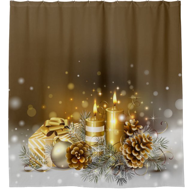 Gold leuchtet Weihnachtselegante Duschvorhang (Vorderseite)