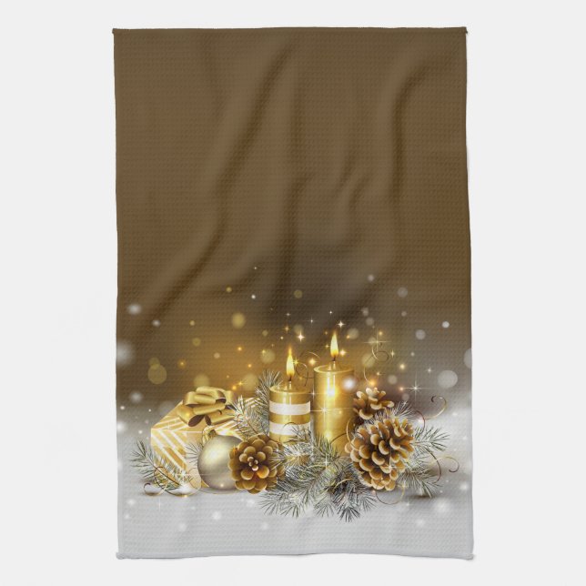 Gold leuchtet Weihnachtselegante Geschirrtuch (Vertikal)