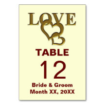Gold Liebe and Hearts Wedding Table Card