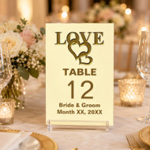 Gold Liebe and Hearts Wedding Table Card