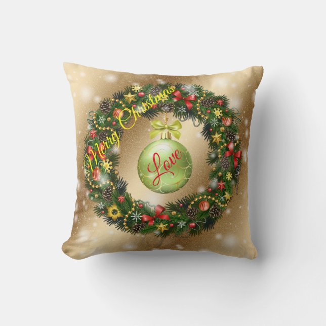 Gold Liebe Frohe Weihnachten Kissen (Vorderseite)