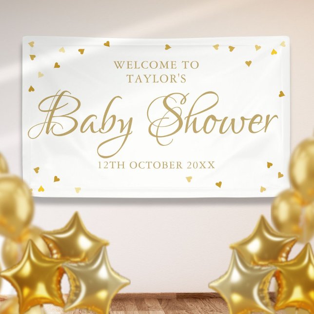 Gold Liebe Herzlich Willkommen bei der Kinderdusch Banner (Gold Love Hearts Baby Shower Sprinkle Welcome Banner)