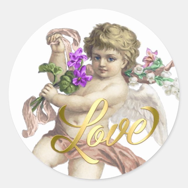 Gold-Liebe mit Cherub-Rose Runder Aufkleber (Vorderseite)
